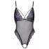 Cottelli - Embroidered Open Lace Bodysuit (Black-Purple)  - M