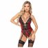 Abierta Fina - Open Garter Bodysuit (Black-Red)  - M