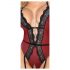 Abierta Fina - Open Bodysuit with Garter Belt (Black-Red) - M