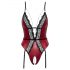 Abierta Fina - Open Bodysuit with Garter Belt (Black-Red) - M