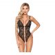 Abierta Fina - Open Lace Bodysuit with Rhinestones (Black-Gold) 