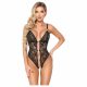 Abierta Fina - Open Lace Bodysuit with Rhinestones (Black-Gold) 