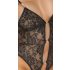 Abierta Fina - Open Lace Bodysuit with Rhinestones (Black-Gold) 