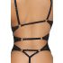 Abierta Fina - Open, Lace Bodysuit with Rhinestones (Black-Gold)