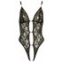 Abierta Fina - Open Lace Bodysuit with Rhinestones (Black-Gold) 