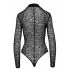 Noir - Leopard Print Long Sleeve Bodysuit (Black)  - M