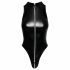 Black Glossy Zippered Sleeveless Bodysuit 