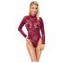 Cottelli - Transparent Lace Bodysuit (Burgundy) - M