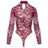 Cottelli - Transparent Lace Bodysuit (Burgundy) - M