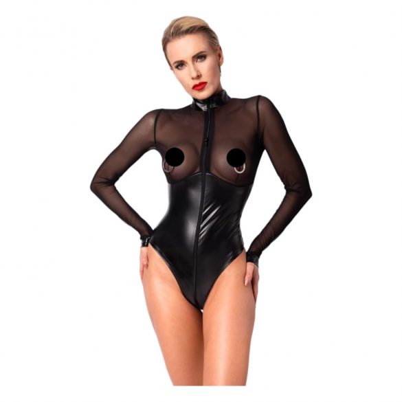 Noir - Shiny Sheer Bodysuit (Black) 