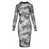 Noir - Sheer Floral Long Sleeve Dress (Black) 