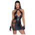 Noir - Black Corset Mini Dress with Plunging Neckline 