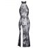 Noir - Transparent, Floral Long Dress (Black) 