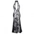 Noir - Transparent, Floral Long Dress (Black) 