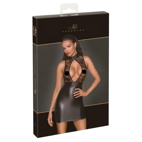 Noir - Transparent Top Shiny Mini Dress (Black) 