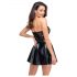 Noir - Lace Top Shiny Mini Dress (Black) 