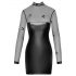 Noir - Shiny Dress with Sheer Top (Black) - M