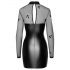 Noir - Shiny Dress with Sheer Top (Black) - M