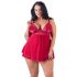 Cottelli Plus Size - Lace, Sheer Babydoll (Red)  - 4XL