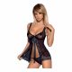 Obsessive Amanta - Embroidered Babydoll with Thong (Black-Turquoise) 