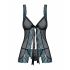 Obsessive Amanta - Embroidered Babydoll with Thong (Black-Turquoise) 