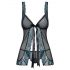 Obsessive Amanta - Embroidered Babydoll with Thong (Black-Turquoise) 