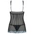 Obsessive Amanta - Embroidered Babydoll with Thong (Black-Turquoise) 