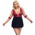 Cottelli Bondage Plus Size - Deep V-Neck Babydoll (Red-Black) 