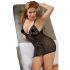 Cottelli Plus Size - Lace-Insert Sheer Negligee (Black) 