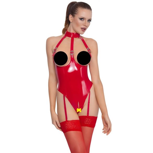 Open, Halter Neck Bodysuit (Red)  - XXL