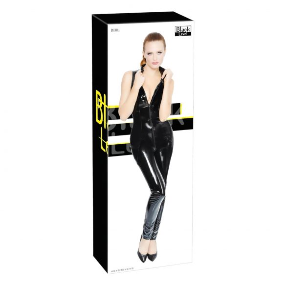 Black Level - Shiny Zipper Jumpsuit (Black) - S