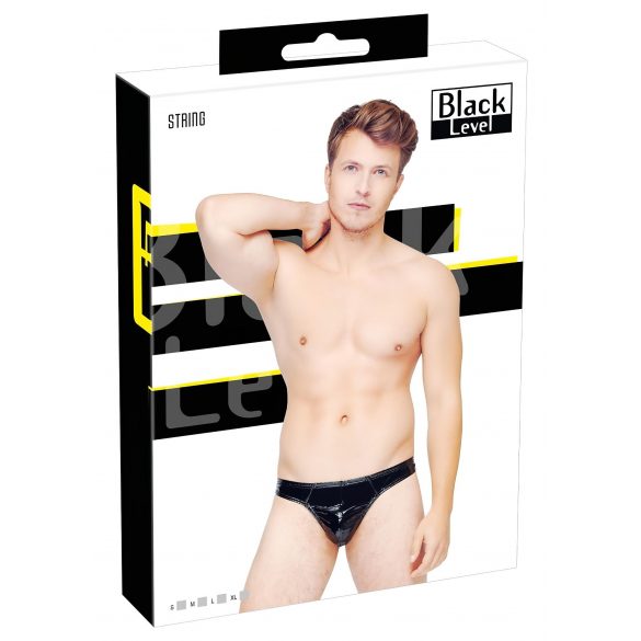 Black Level - Classic Men's Patent Thong (Black)  - M