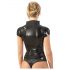 Latex zip-front, short-sleeve top (black) 