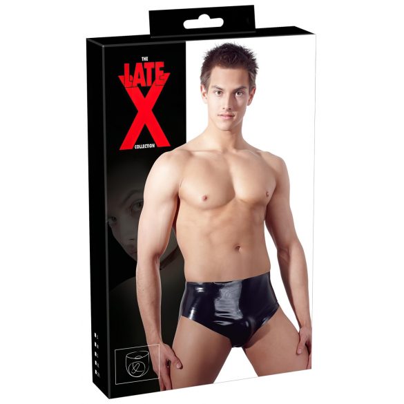 Latex Men's Briefs with Internal Tapered Anal Dildo (Black)  - M