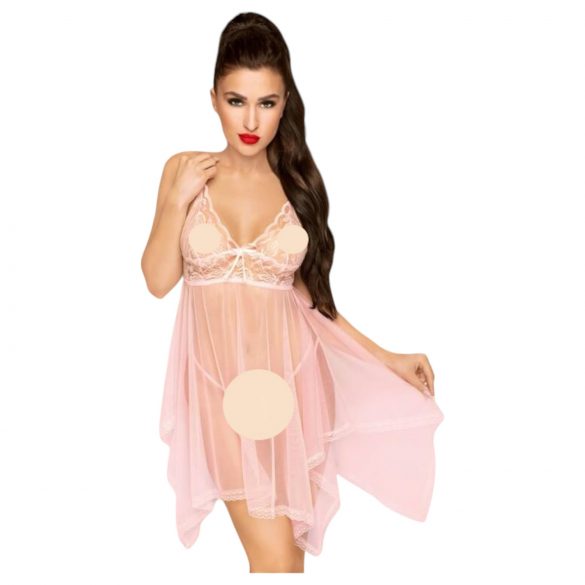 Penthouse Naughty Doll - Lace Dress and Thong (Pink)  - L/XL