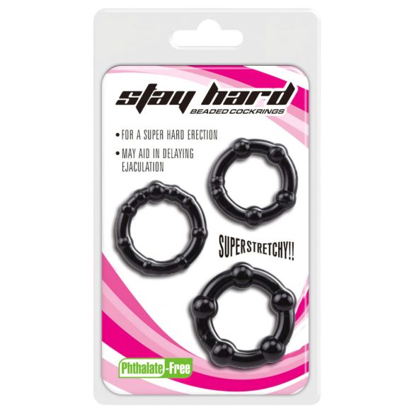 Lonely Stay Hard - Penis Ring Set - Black (3 Pieces) 