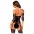 Obsessive - Patterned, Embellished Fishnet Bodysuit (Black) (S-L) 