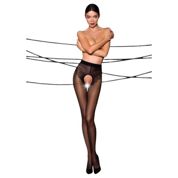 Open Decorated Stockings (Black) - Passion Ti Open 006  - L/XL