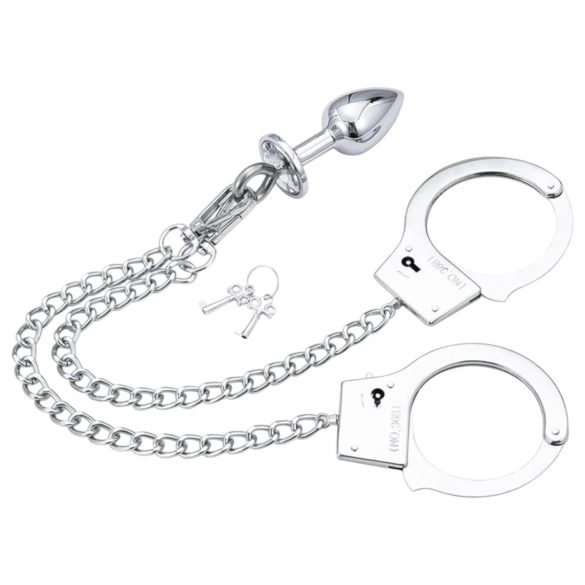 LateToBed BDSM - cuffs with anal dildo (silver)