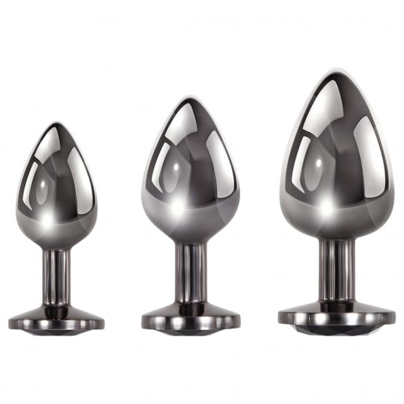 Evolved Black Gem - Metal Anal Dildo Set (Black-Silver) 