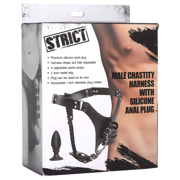 Strict - Male Chastity Belt with Anal Dildo (Black)