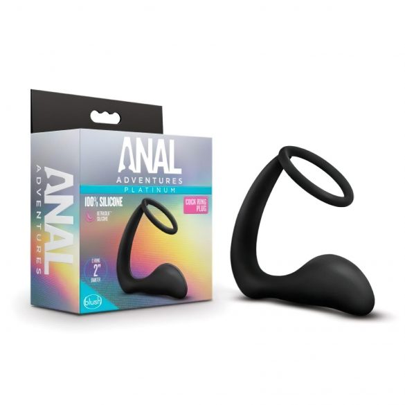 Anal Adventures Platinum - Anal Dildo with Cock Ring (Black) 