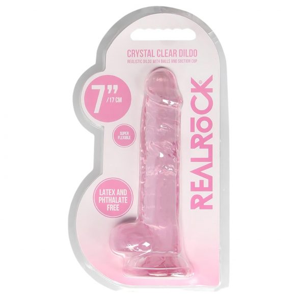 REALROCK - Transparent Realistic Dildo - Pink (17cm) 