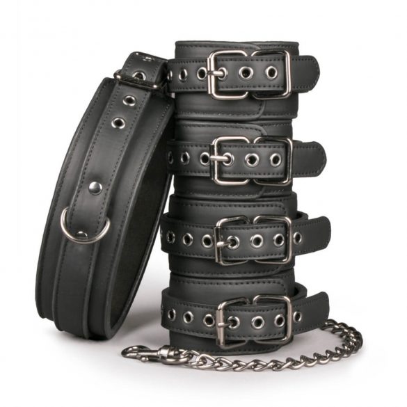 Easytoys - Collar, Wrist and Ankle Cuffs - Bondage Set (Black) 