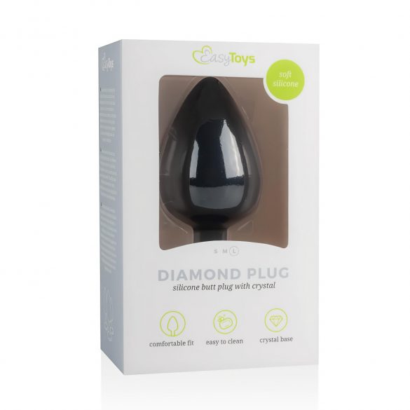 Easytoys Diamond - Large Anal Dildo with White Stones - Black 