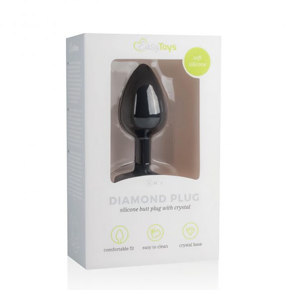 Easytoys Diamond - Black Anal Dildo with White Gems (Small) 