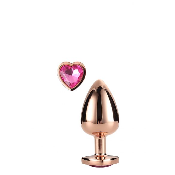 Gleaming Love - Aluminum Anal Dildo with Heart-Shaped Stone (Rose Gold) 