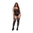 BACI Plus Size - Sophisticated, Striped Fishnet Set - Black (XL-XXL)