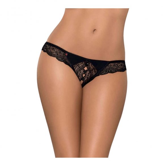 Obsessive Miamor - Rhinestone Open Lace Thong (Black) 