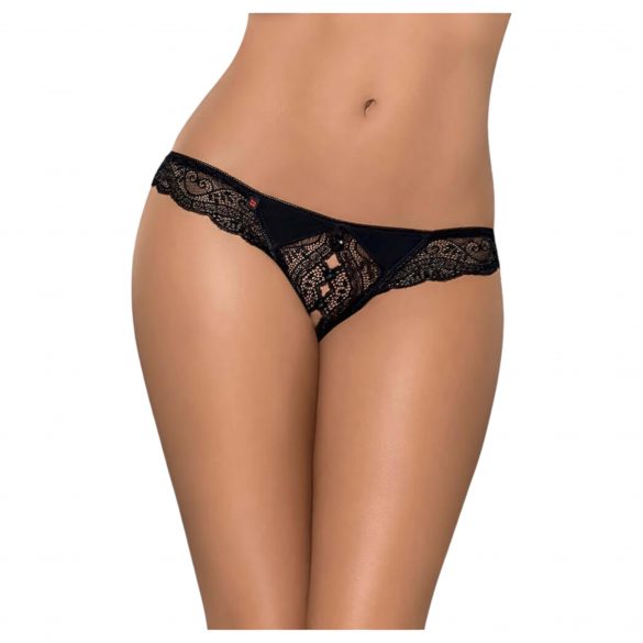 Obsessive Miamor - Rhinestone Open Lace Thong (Black) 